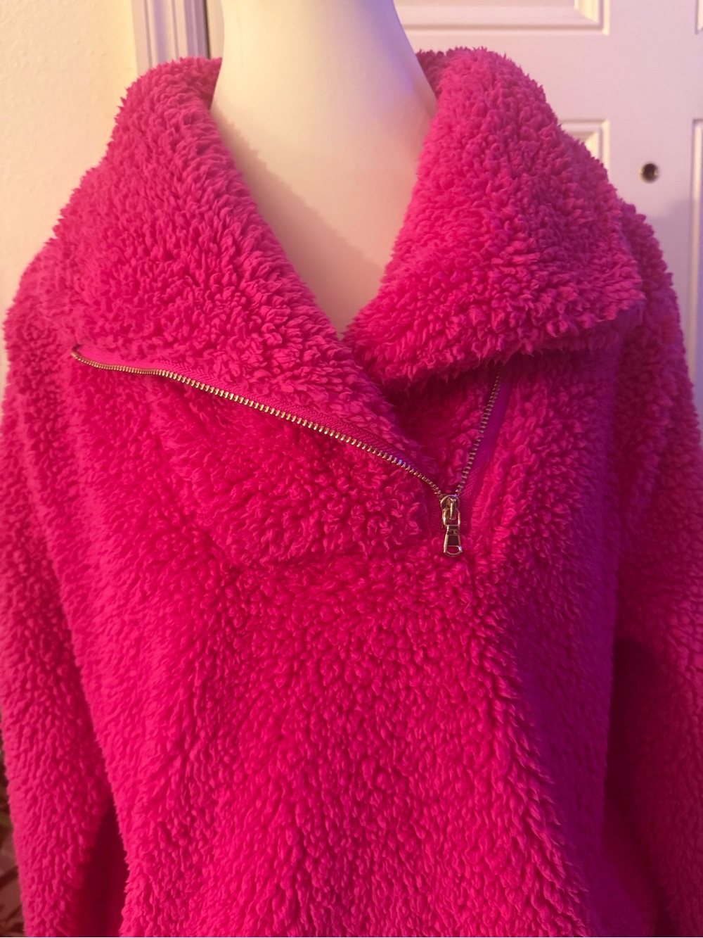 Talbots Petite Hot Pink Sherpa Asymmetrical Zip Jacket LP - Picture 4 of 9